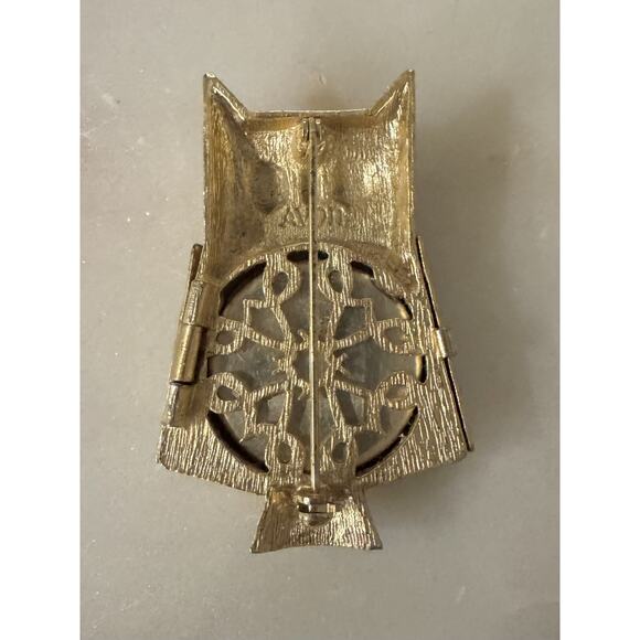 Vintage Avon Owl Solid Perfume Brooch Pin Hinged Locket 2" 1960s Gold Tone - Picture 3 of 5
